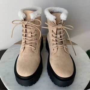 NWT Nasty Gal Faux Suede Faux Fur Trim Ankle Platform Boots 8